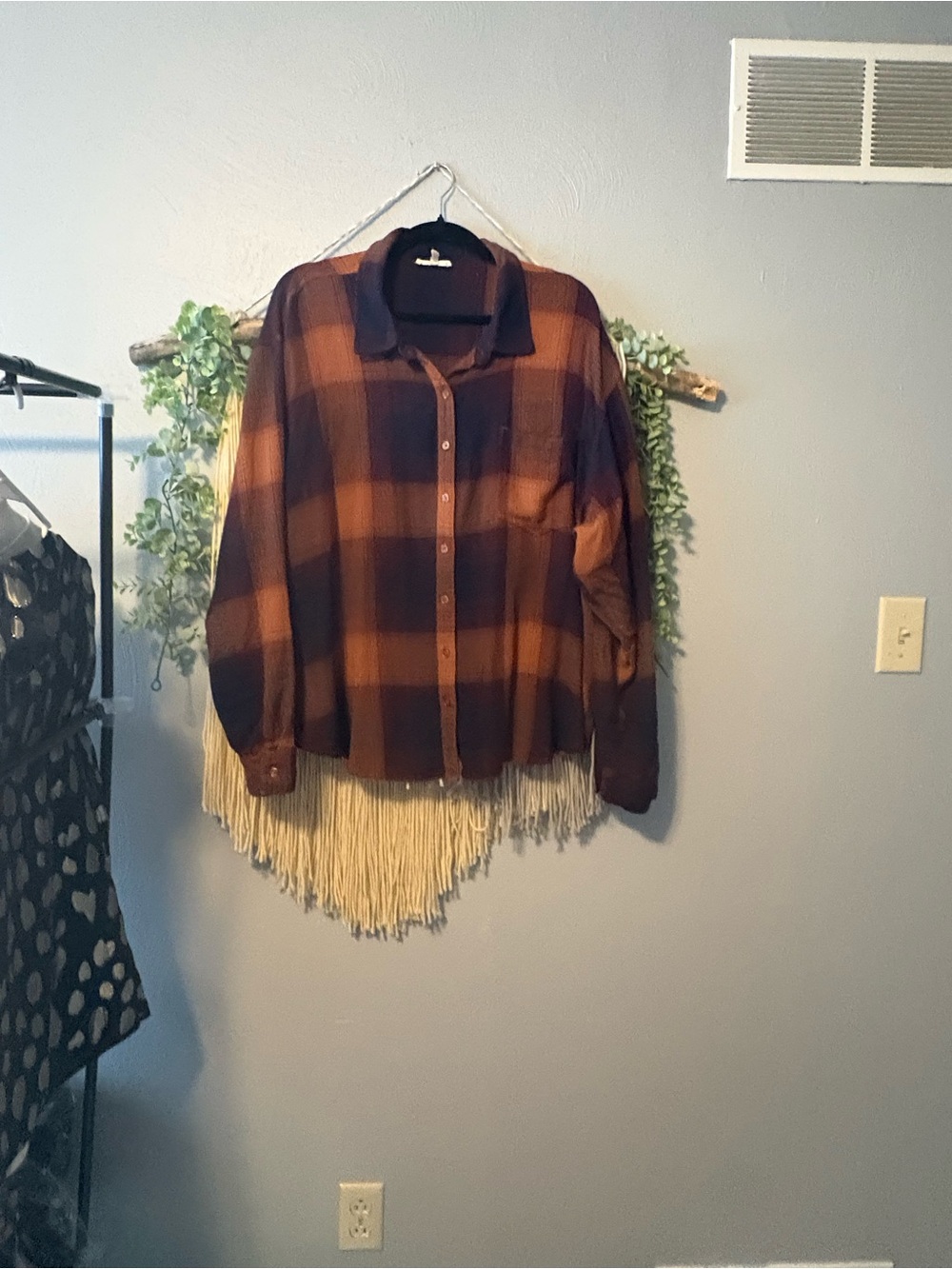 Maurices Plaid Button-Up Shirt in Burnt Orange and Navy